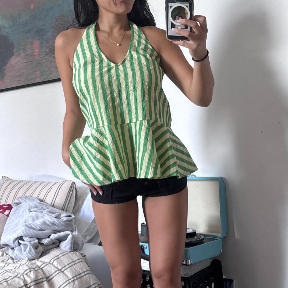 Urban Outfitter green and yellow striped halter top